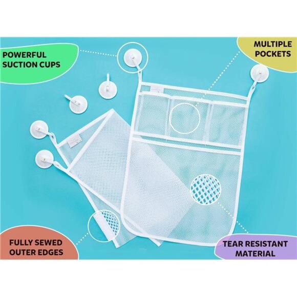 2 x Mesh Bath Toy Organizer + 8 Ultra Strong Hooks – The Perfect Bathtub Toy - Picture 3 of 7